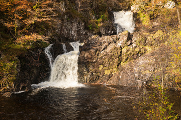 Obraz premium The double waterfall of Eas Chia-aig between Lochy Lochy and Loch Arkaig, in Lochaber, Scotland