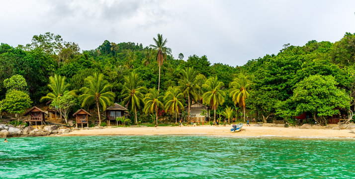 Mira Beach, Kecil, Perhentian Islands, Malaysia; 19-May-2019; a panoramic view of the Mira Beach, Kecil, Perhentian Islands