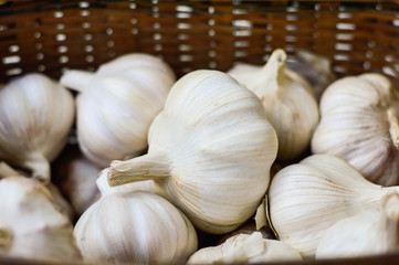 Close-up Garlic Bulbs in Basket.