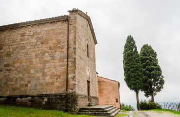Ancient medieval parish church facade in Valdibure Pistoia Tuscany Italy