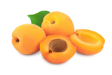 Apricot fruit with half isolated on white background macro