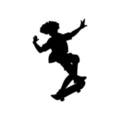 Fototapeta na wymiar Man or boy silhouette making trick on skateboard vector illustration isolated.