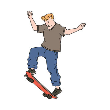 Urban man skateboarder cartoon character vector sketch illustration isolated.
