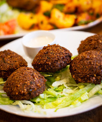 Deep Fried Falafel with Tahini Sauce. Authentic Mediterranean Food.