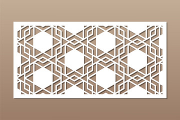 Decorative card for cutting. Arabic geometric mosaic pattern. Laser cut. Ratio 1:2. Vector illustration.