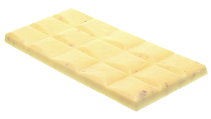 White chocolate with whole almond nuts top view Isolated