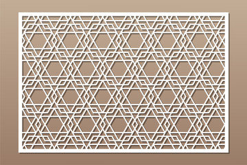 Decorative card for cutting. Arabic geometric mosaic pattern. Laser cut. Ratio 3:2. Vector illustration.