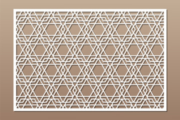 Decorative card for cutting. Arabic geometric mosaic pattern. Laser cut. Ratio 3:2. Vector illustration.