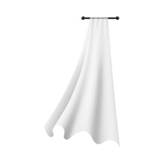 White light fabric curtain blowing and fluttering realistic vector illustration mockup isolated.