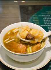 Hong Kong Beef Brisket Wonton Soup on Local Restaurant Table