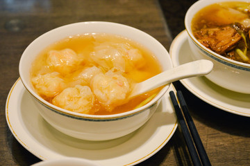 Hong Kong Wonton Soup on Local Restaurant Table