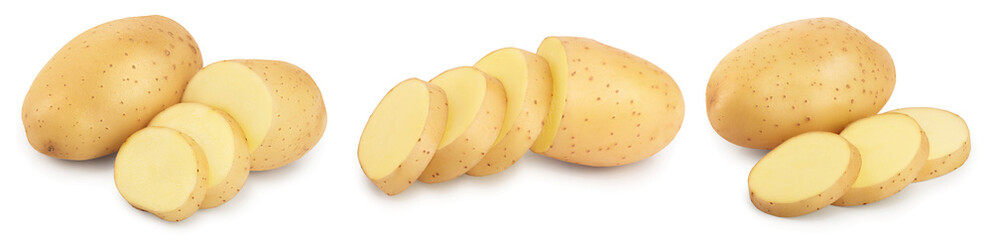 Young potato isolated on white background. Harvest new. Set or collection