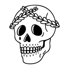 crying skull with leaf crown tattoo