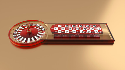 Gold And Red Roulette Wheel Table Concept On Gold Background - 3D Illustration