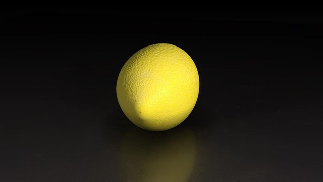 A 3D render of a lemon on a black background.