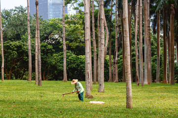 Working man in a city park
