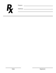 Blank Rx prescription form. Medical treatment and drugs list.