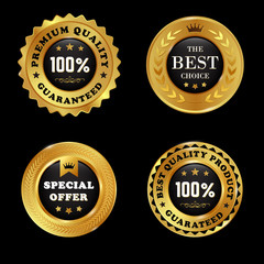 Set of premium quality golden labels with wreath element isolated on white background - vector