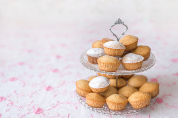 dish glass bunk with cupcakes