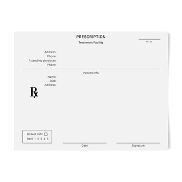 Blank Rx Form For Medical Treatment Prescription And Drugs List.