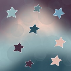 Obraz premium Lilac blue gradient background with chaotic colorful stars. For the design of postcards, wallpapers, holiday packaging.