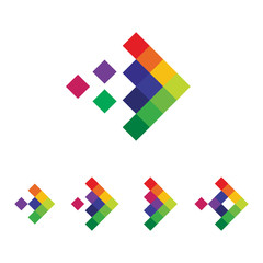Colorful geometrical arrow Set logo vector. colorful pixel arrow icon - vector