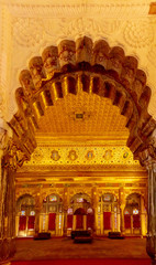 Obraz premium Mehrangarh Fort, Jodhpur, Rajasthan, India; 24-Feb-2019; the royal bed room or seesh mahal