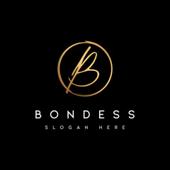 Elegant signature letter B with golden color logo - vector