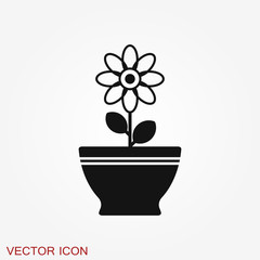 Flowerpot icon, vectorized plants in a pot, flower symbol