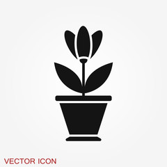 Flowerpot icon, vectorized plants in a pot, flower symbol