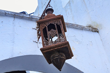 View of the vintage lantern of Tetouan Medina in Northern Morocco.
