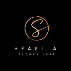 Elegant signature letter S with golden color logo - vector