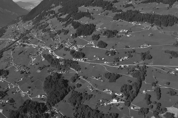 Austria: Paragliding-Airshot from Schruns village in Montafon-valley; Vorarlberg;