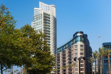 New modern residential buildings in the central part of Beirut at summer sunny day. Lebanon.