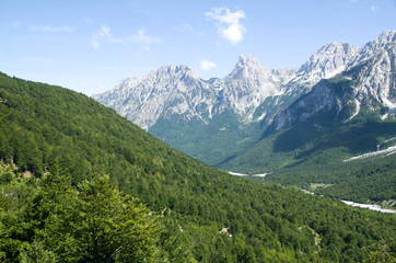 Fototapeta na wymiar View of green valley Valbona in Valbona Valley National Park, Albania, Europe