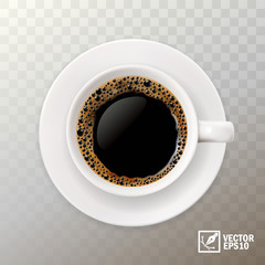 3d realistic vector cup of black coffee, top view