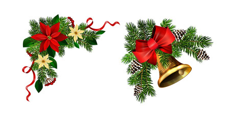 Christmas decorations with fir tree golden jingle bells