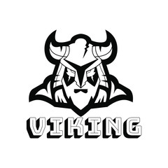Viking vector logo template on white background for sport,  apparel emblem patch, tattoo. Strong viking scandinavian head mascot with iron headgear. Download and edit the EPS files. Esport logo maker.