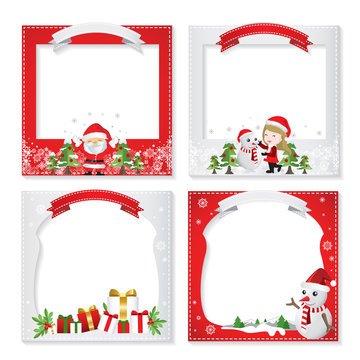 Set of a beatiful Christmas photo frame, border design element & decoration card red & white for new year,