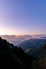 Fototapeta na wymiar sunset over the Himalayas, Tirthan Valley, Himachal Pradesh