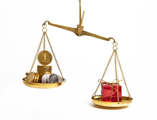 On the scales of Russian coins as opposed to a surprise in a gift box.