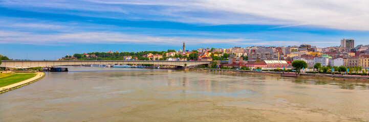 Belgrade, the capital of Serbia. Panoramic view of the old historic city center with Branko's bridge on Sava River. Image