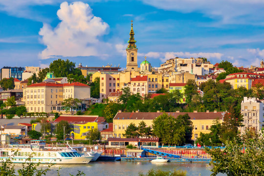 Belgrade, the capital of Serbia. View of the old historic city center on Sava river banks. Image