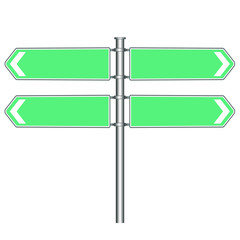 Direction road sign. Green background.