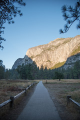 Fototapeta na wymiar Pathway through valley on a beautiful morning in Yosemite National Park 