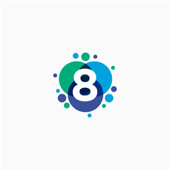 Number 8 with dot abstract logo designs. molecule Logo design , Lab Logo Design Element , Design Vector with Dots concept. - VECTOR