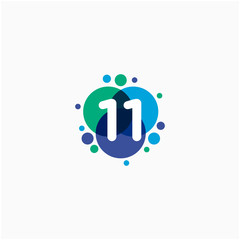 Number 11 with dot abstract logo designs. molecule Logo design , Lab Logo Design Element , Design Vector with Dots concept. - VECTOR