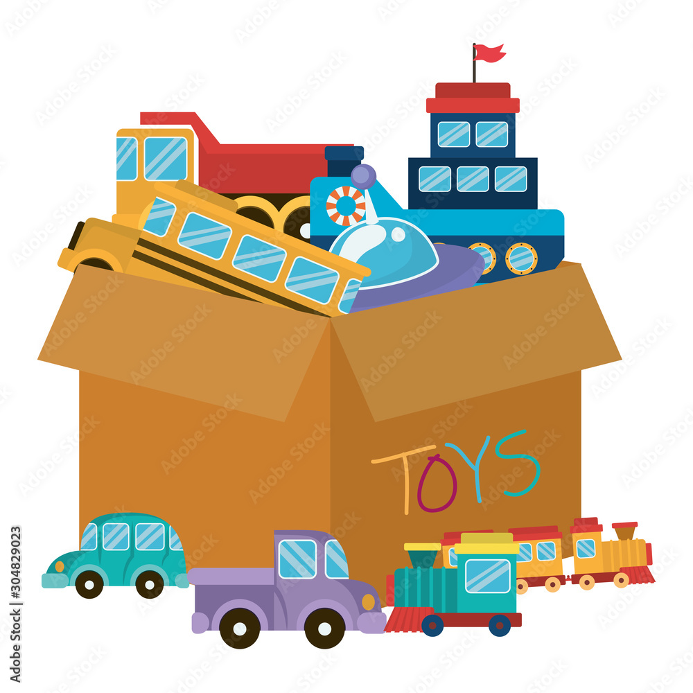 Poster isolated toys and box vector design