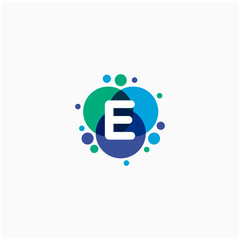 initial letter E with dot abstract logo designs. molecule Logo design , Lab Logo Design Element , Design Vector with Dots concept. - VECTOR