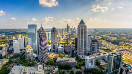 Aerial Panoramic picture of downtown Atlanta Skyline - obrazy, fototapety, plakaty